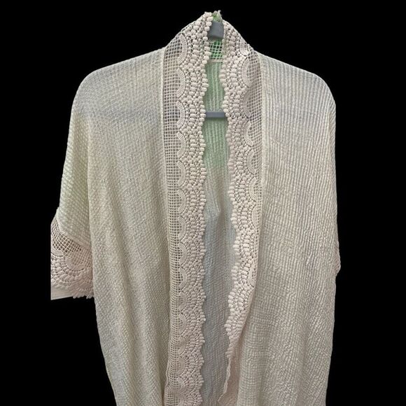 Unbranded Tan Waffle Knit Lace Teimmed Open Front Duster O/S - Picture 2 of 7